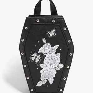 Black Coffin-Shaped butterfly rose mini backpack